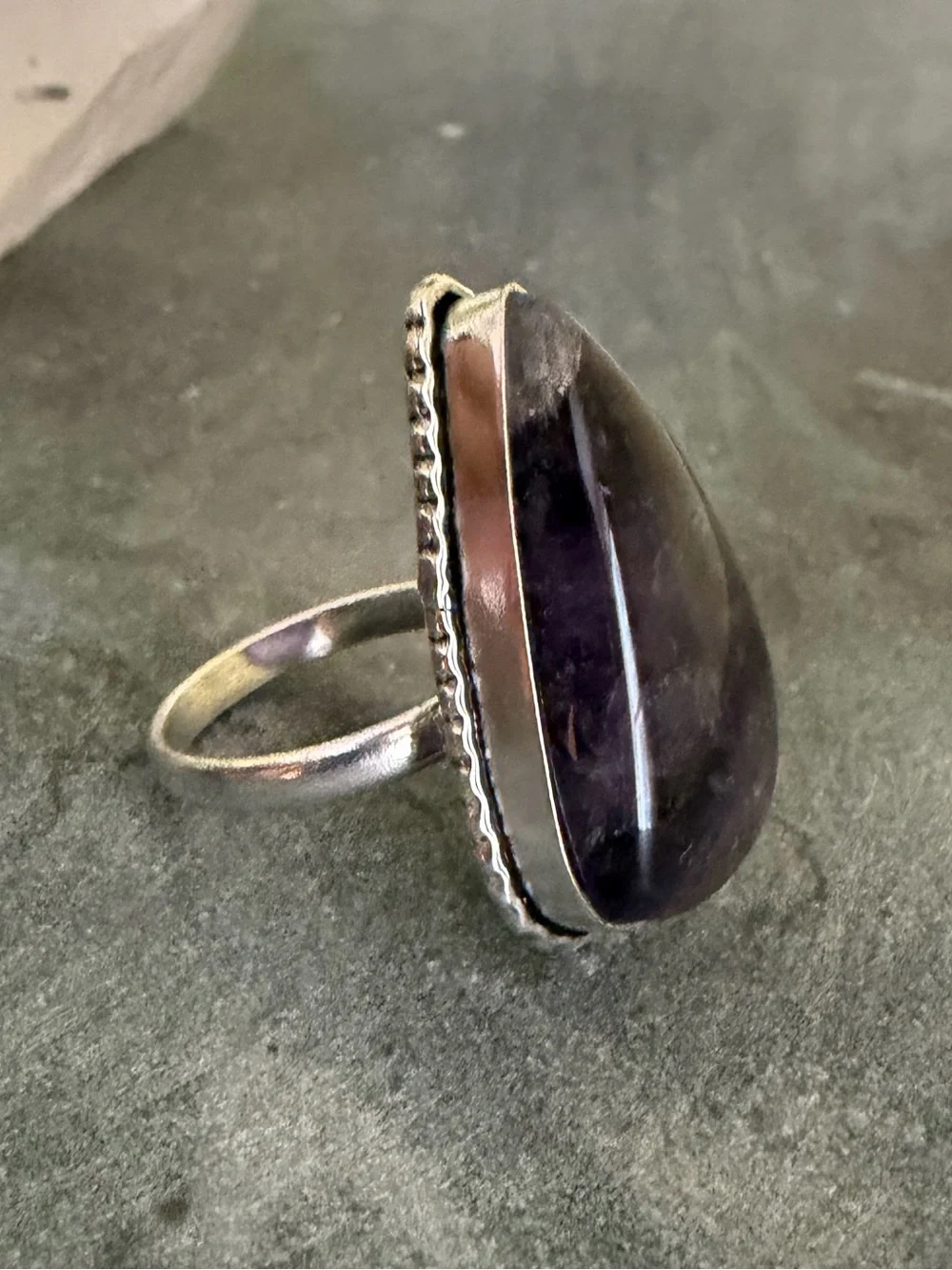 Genuine Amethyst Teardrop Large Statement Ring 9